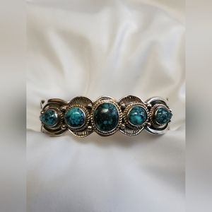 AUTHENTIC EUC NATIVE AMERICAN STERLING AND TURQUOISE CUFF BRACELET